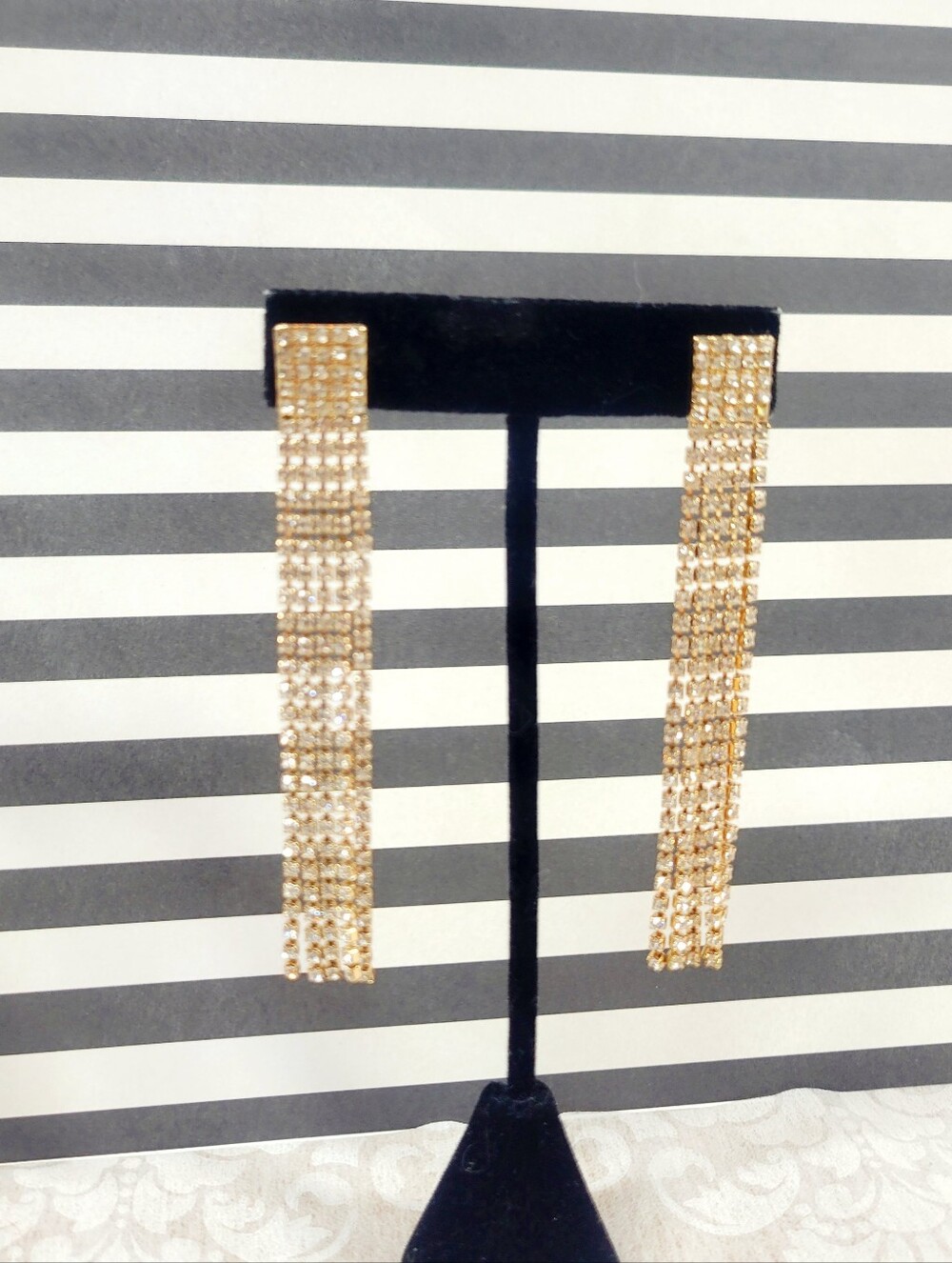 Sexy Gold Rhinestone Waterfall Fringe Statement Earrings - NYE / Formal Event